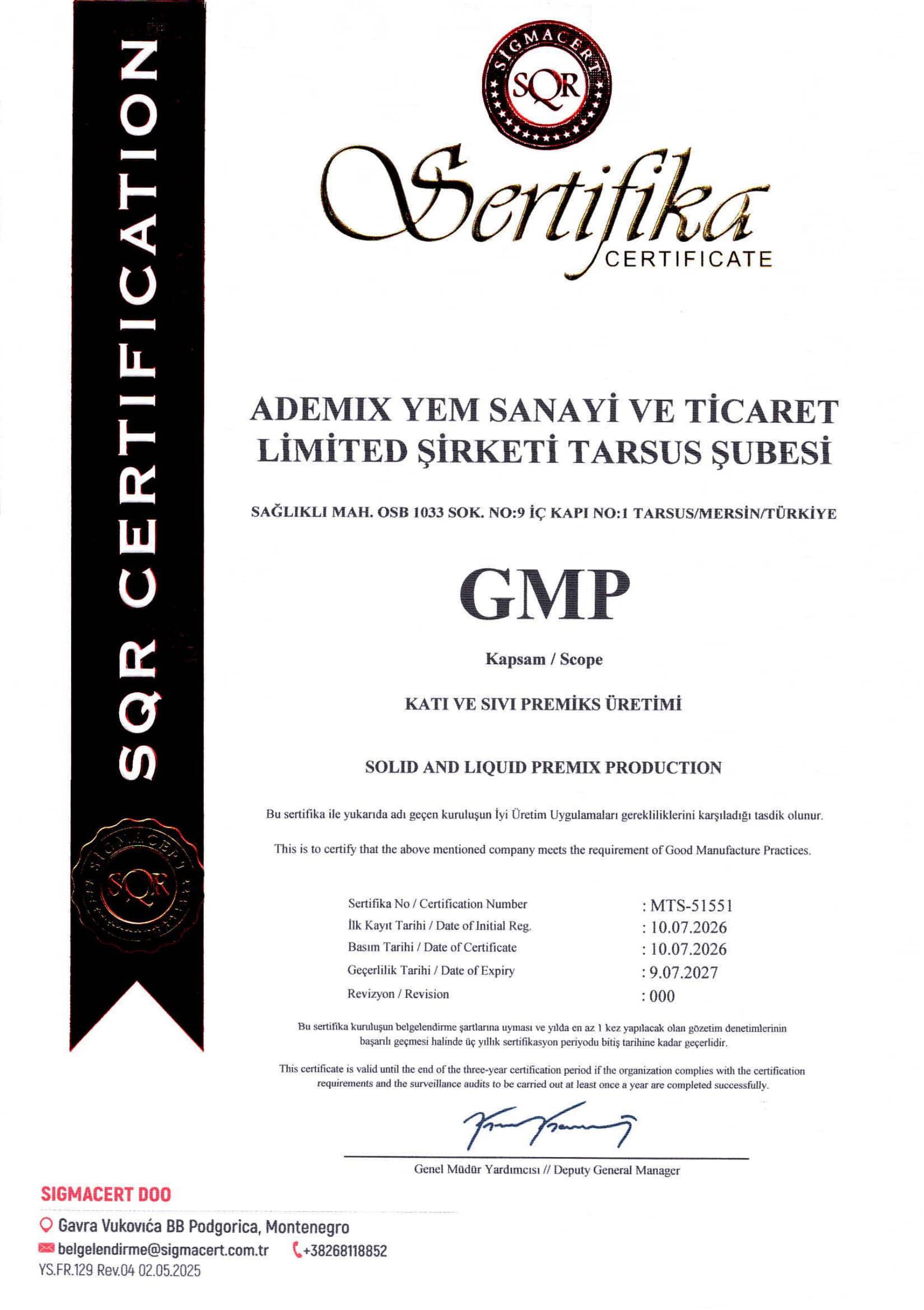 GMP certificate — SIGMACERT